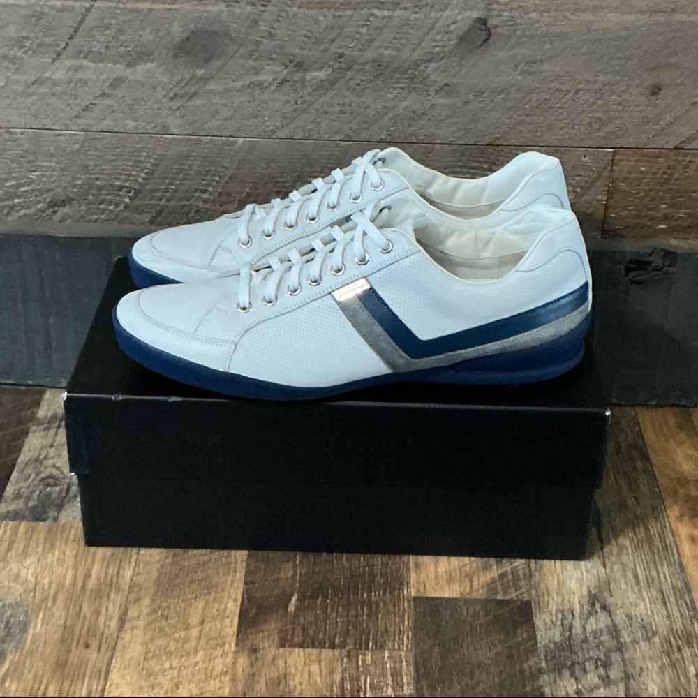 Zegna Sport White Leather Trainers – Blue Stripe – Men’s Size 12 - Picture 3 of 12